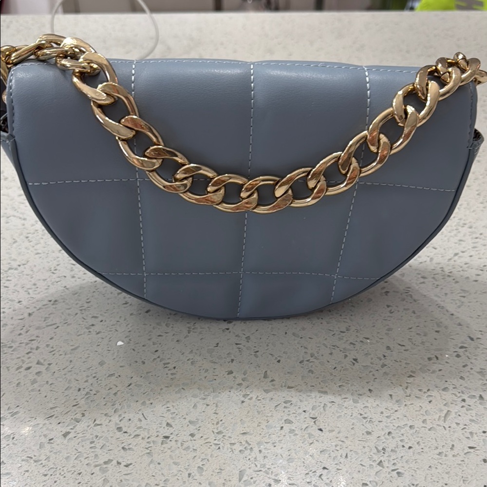 Vegan Leather Elegant Blue Quilted Chain Bag